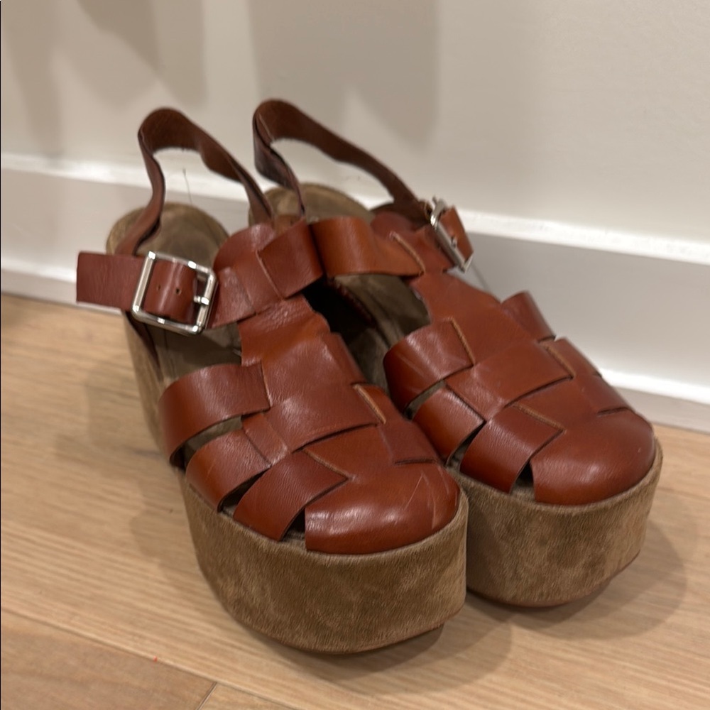 Brown Leather Platform Sandals